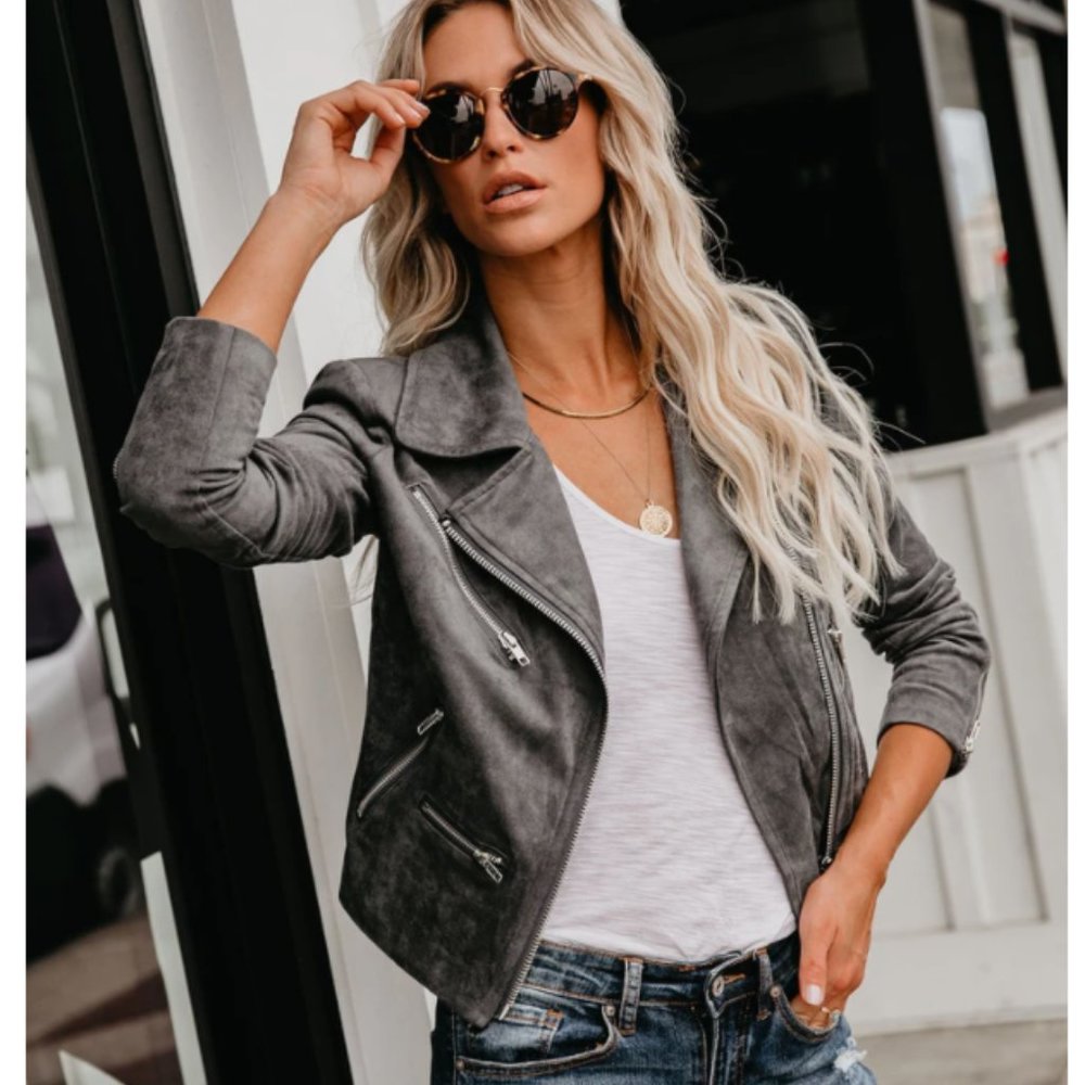 ZOFIA Faux Leather Moto Jacket